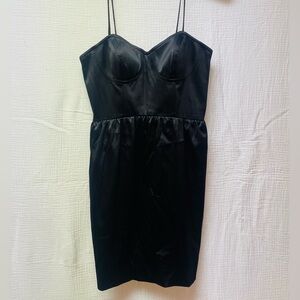 Sexy Aqua Black Satin Spaghetti Strap Little Black Dress, Sz 2!